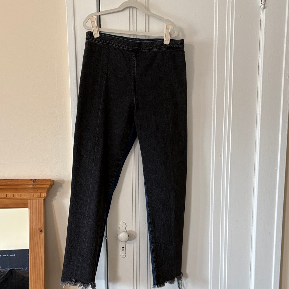 Rachel Comey Black / Blue Two Tone High-Rise Straight Leg Jeans with Frayed Hem